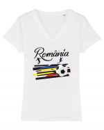 Suporter fotbal Romania v3 Tricou mânecă scurtă guler V Damă Evoker