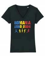 Suporter Romania - Echipa nationala Euro 2024 v5 Tricou mânecă scurtă guler V Damă Evoker