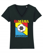 pentru suporteri - Romania Euro 2024 tricolor Tricou mânecă scurtă guler V Damă Evoker