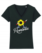 Suporter Romania - Mascota de fotbal - Dabbing football Tricou mânecă scurtă guler V Damă Evoker