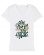 Ananas Amuzant Retro Pizza Skate Skateboarder Tricou mânecă scurtă guler V Damă Evoker