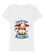 pentru prietenii animalelor - Cow-nt your blessings Tricou mânecă scurtă guler V Damă Evoker