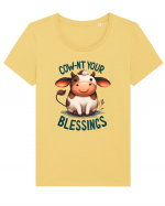 pentru prietenii animalelor - Cow-nt your blessings Tricou mânecă scurtă guler larg fitted Damă Expresser