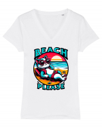 cu pisici in vacanță - Beach please Tricou mânecă scurtă guler V Damă Evoker