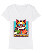 cu pisici in vacanță - Enjoy summer Tricou mânecă scurtă guler V Damă Evoker