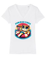 cu pisici in vacanță - Summer vibes Tricou mânecă scurtă guler V Damă Evoker