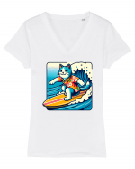 cu pisici in vacanță - Surfing mode on Tricou mânecă scurtă guler V Damă Evoker