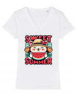 cu pisici in vacanță - Sweet summer Tricou mânecă scurtă guler V Damă Evoker