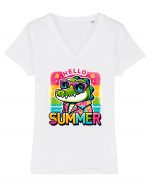 Hello summer - Crocodilul in vacanță Tricou mânecă scurtă guler V Damă Evoker