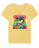 Hello summer - Crocodilul in vacanță Tricou mânecă scurtă guler larg fitted Damă Expresser