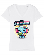 Hello summer - Mica Elefănțica Tricou mânecă scurtă guler V Damă Evoker