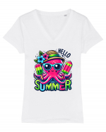 Hello summer - Caracatița jucăușa Tricou mânecă scurtă guler V Damă Evoker