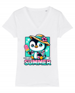 Hello summer - Pinguinul drăgălaș Tricou mânecă scurtă guler V Damă Evoker