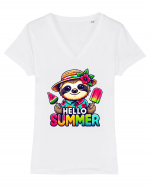 Hello summer - Leneșul cel vrednic Tricou mânecă scurtă guler V Damă Evoker