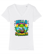 Hello summer - Broscuță draguță Tricou mânecă scurtă guler V Damă Evoker