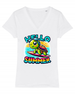 Hello summer - Țestoasă surfoasă Tricou mânecă scurtă guler V Damă Evoker