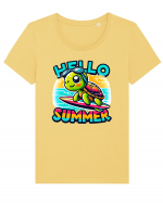 Hello summer - Țestoasă surfoasă Tricou mânecă scurtă guler larg fitted Damă Expresser