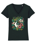 Paun - flori exotice - stay wild Tricou mânecă scurtă guler V Damă Evoker