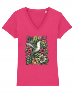 Colibri - flori exotice - 3 Tricou mânecă scurtă guler V Damă Evoker