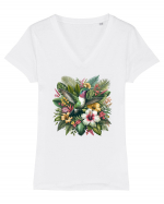 Colibri - flori exotice - 2 Tricou mânecă scurtă guler V Damă Evoker