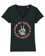 Even my Anxiety Has Anxiety, Skeleton Hand Tricou mânecă scurtă guler V Damă Evoker