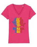 Suporter Romania - Echipa nationala Euro 2024 v2 shadow Tricou mânecă scurtă guler V Damă Evoker