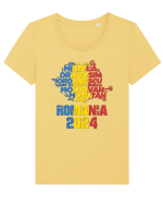 Suporter Romania - Echipa nationala Euro 2024 v2 shadow Tricou mânecă scurtă guler larg fitted Damă Expresser