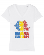 Suporter Romania - Echipa nationala Euro 2024 v1 shadow Tricou mânecă scurtă guler V Damă Evoker