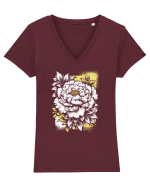 Bujor alb pe fond galben Tricou mânecă scurtă guler V Damă Evoker