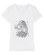 Zodiac Floral - Zodia Fecioară Tricou mânecă scurtă guler V Damă Evoker
