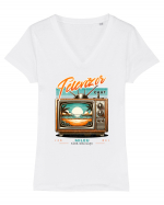 Televizor caut mileu fara obligatii - Un design de luat in concediu Tricou mânecă scurtă guler V Damă Evoker