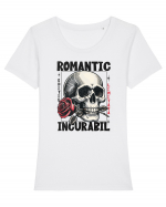 Romantic incurabil - Schelet craniu cu trandafir in gura Tricou mânecă scurtă guler larg fitted Damă Expresser