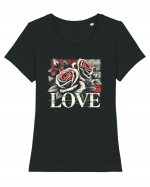 Love roses Tricou mânecă scurtă guler larg fitted Damă Expresser