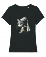 Pisica cu cercei de perla Tricou mânecă scurtă guler larg fitted Damă Expresser