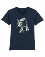 Pisica cu cercei de perla Tricou mânecă scurtă guler V Bărbat Presenter