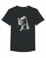 Pisica cu cercei de perla Tricou mânecă scurtă guler larg Bărbat Skater