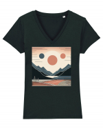 Natura munti soare si mare Tricou mânecă scurtă guler V Damă Evoker