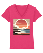 Sunset - soare dupa nori pufosi Tricou mânecă scurtă guler V Damă Evoker