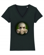 craniu gasmaskskull 07 verde Tricou mânecă scurtă guler V Damă Evoker