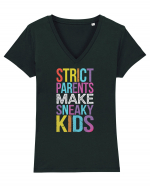 Strict Parents Make Sneaky Kids purple Tricou mânecă scurtă guler V Damă Evoker