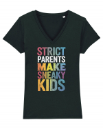 Strict Parents Make Sneaky Kids distresed Tricou mânecă scurtă guler V Damă Evoker