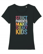 Strict Parents Make Sneaky Kids distresed Tricou mânecă scurtă guler larg fitted Damă Expresser