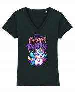 Unicorn simpatic pastel goth Tricou mânecă scurtă guler V Damă Evoker