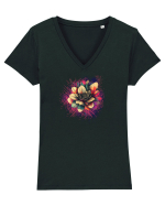 FLORAL GEOMETRIC 8 Tricou mânecă scurtă guler V Damă Evoker