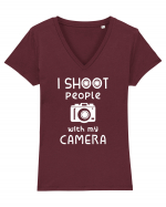 I Shoot People ! Tricou mânecă scurtă guler V Damă Evoker