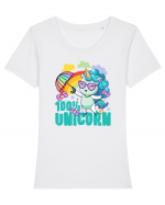 Unicorn 100% Curcubeu si umbrela Tricou mânecă scurtă guler larg fitted Damă Expresser