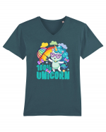 Unicorn 100% Curcubeu si umbrela Tricou mânecă scurtă guler V Bărbat Presenter