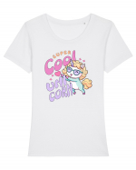 Unicorn Super Cool Pastel Colors Tricou mânecă scurtă guler larg fitted Damă Expresser