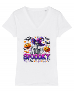 Spooky Skeleton Witch Tricou mânecă scurtă guler V Damă Evoker