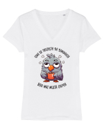 Cine se trezește de dimineață bea mai multă cafea Tricou mânecă scurtă guler V Damă Evoker